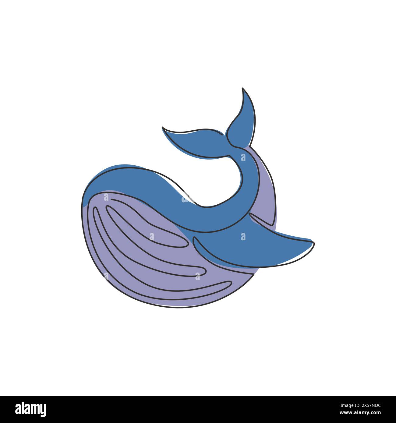 Disegno a linea singola continua di grandi balene per l'identità del logo dell'azienda marina. Concetto di mascotte animale di mammiferi di pesci grossi per logotipo aziendale. Uno alla moda Illustrazione Vettoriale