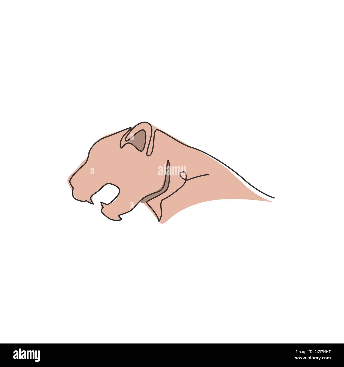 Disegno a linea singola continua di una testa di ghepardo forte per l'identità del logo della squadra di e-sport. Emblema della mascotte leopardata per l'icona dello zoo nazionale. Uno alla moda Illustrazione Vettoriale
