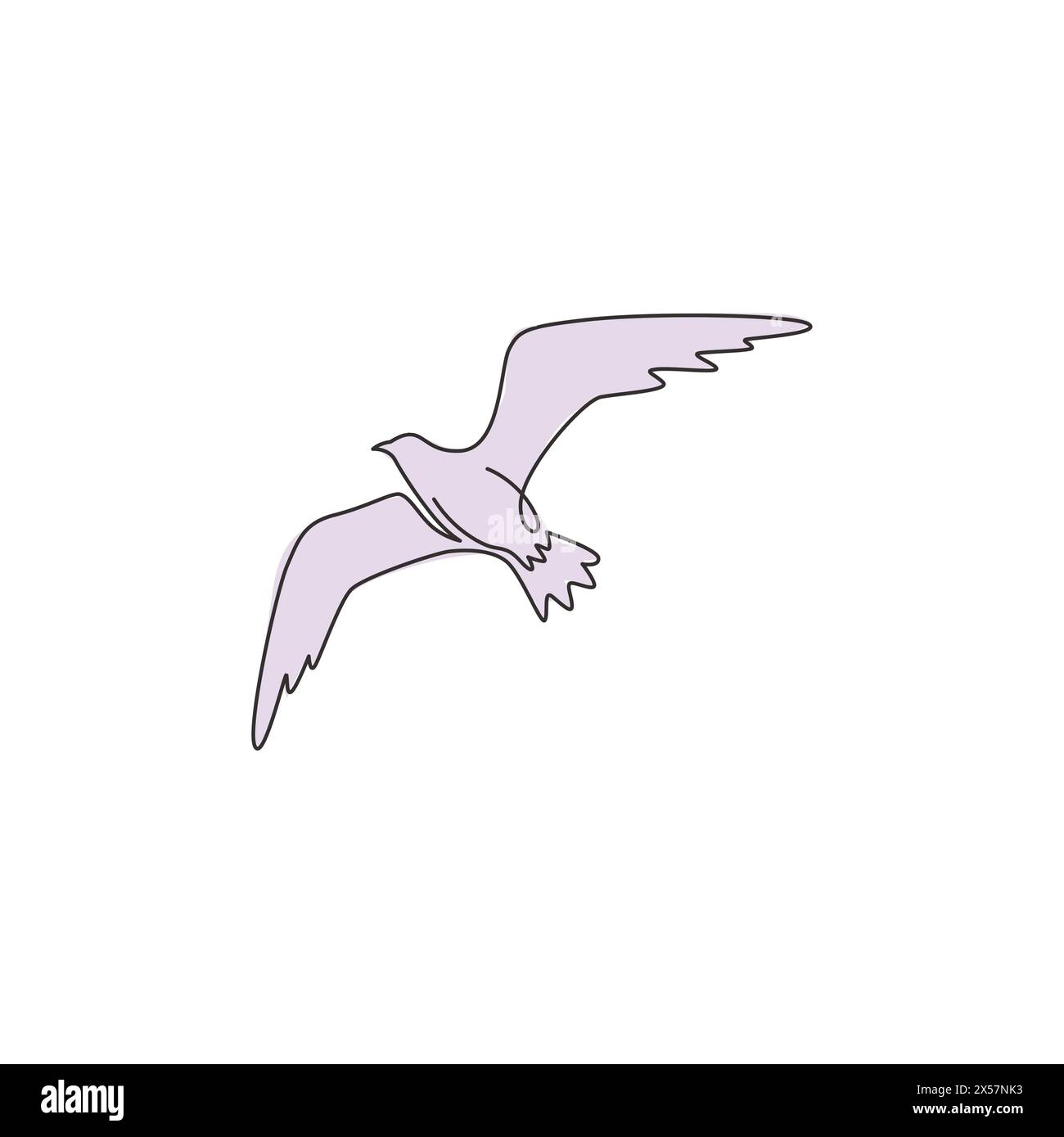 Disegno a linea singola continua di elegante gabbiano per l'identità del logo nautico. Adorabile mascotte di uccelli marini per il simbolo del porto marittimo. Moderno veicolo a una linea Illustrazione Vettoriale