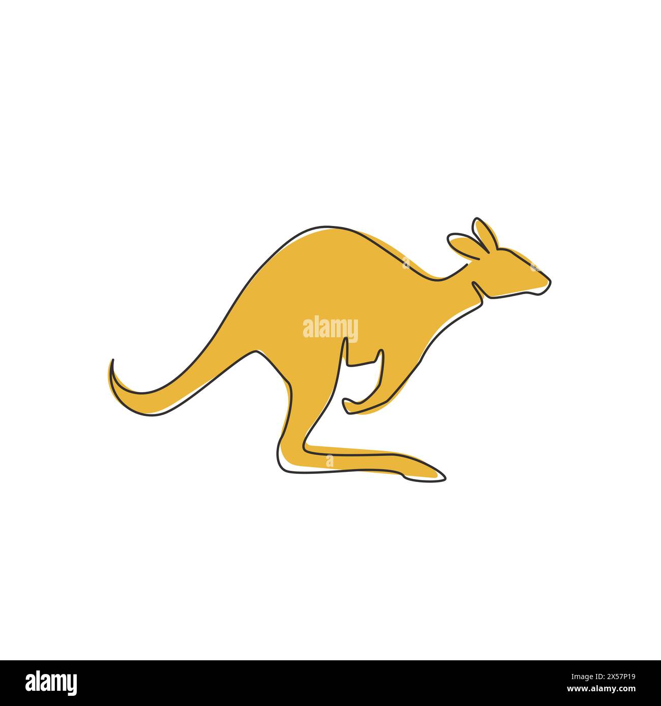 Un disegno su una sola linea di simpatico canguro in piedi per l'identità del logo aziendale. Animale da wallaby dall'Australia concetto di mascotte per l'icona dell'azienda. Continua Illustrazione Vettoriale