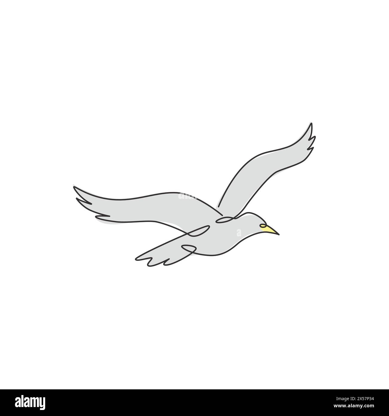 Un disegno su una sola linea di gabbiano selvatico per l'identità del logo aziendale. Simpatico concetto di mascotte per uccelli simbolo del parco nazionale di conservazione. Continuo Illustrazione Vettoriale