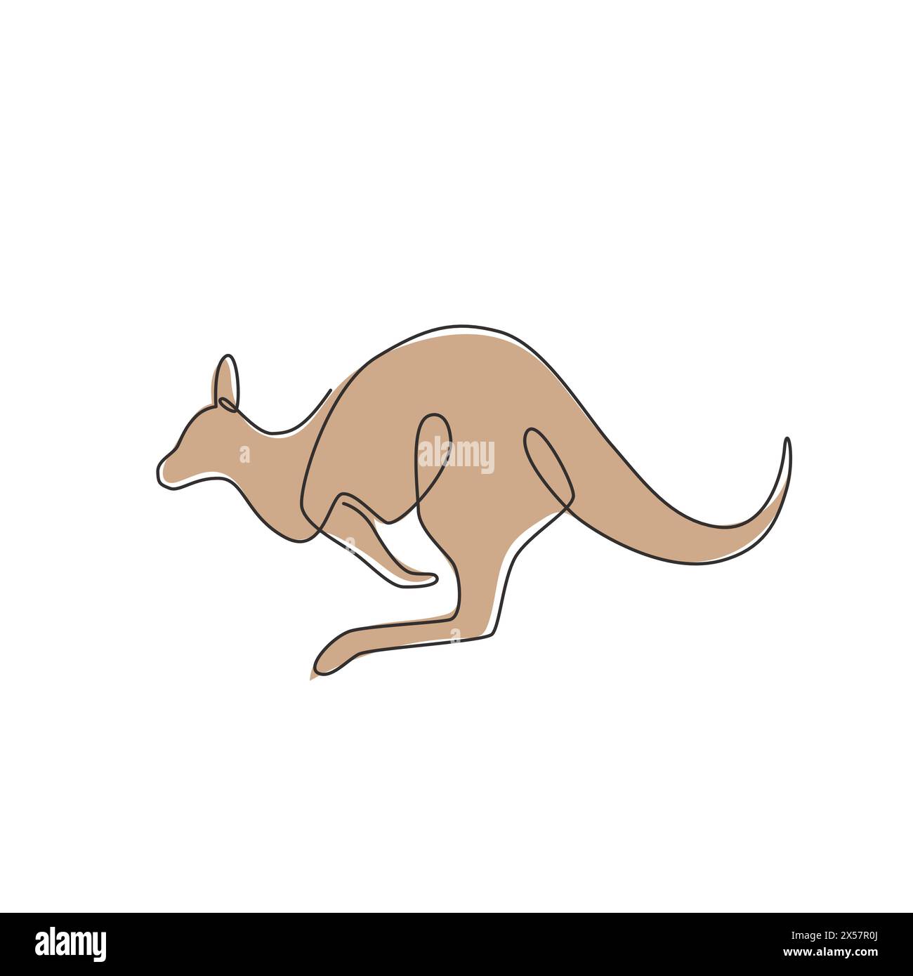 Un disegno a linea singola di un simpatico canguro saltato per l'identità del logo aziendale. Animale da wallaby dall'Australia concetto di mascotte per l'icona dell'azienda. Continuo Illustrazione Vettoriale