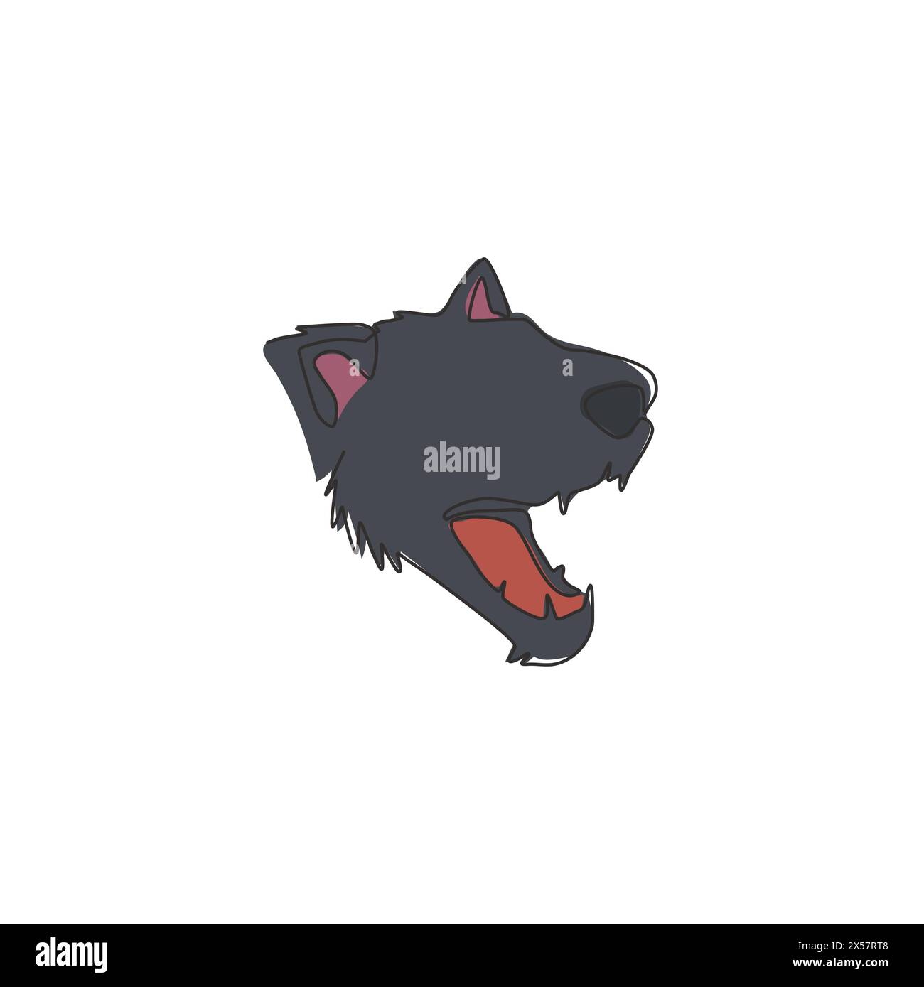 Un unico disegno continuo di Angry tasmanian Devil Head per l'identità del logo aziendale. Concetto di mascotte animale a rischio di estinzione per la conservazione nazionale ico Illustrazione Vettoriale