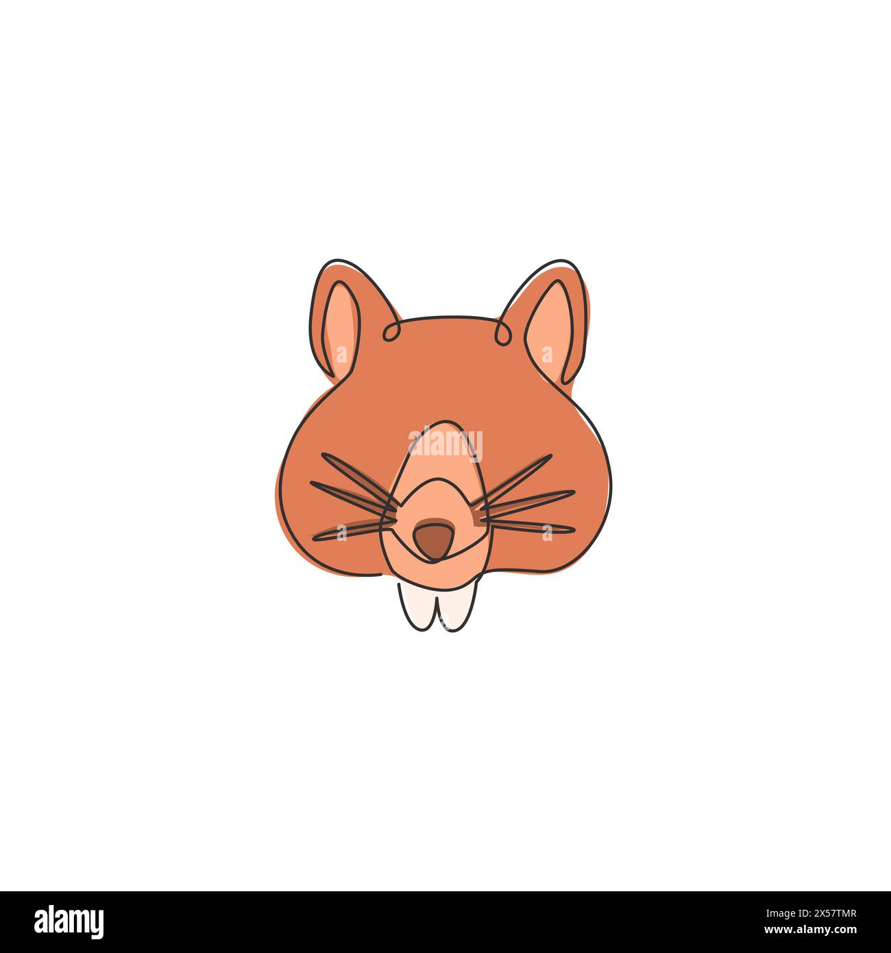 Un disegno continuo di adorabile testa di criceto per l'identità del logo. Concetto di mascotte per animali della famiglia dei topi per l'icona della fattoria dei criceti. Moderna linea singola Illustrazione Vettoriale