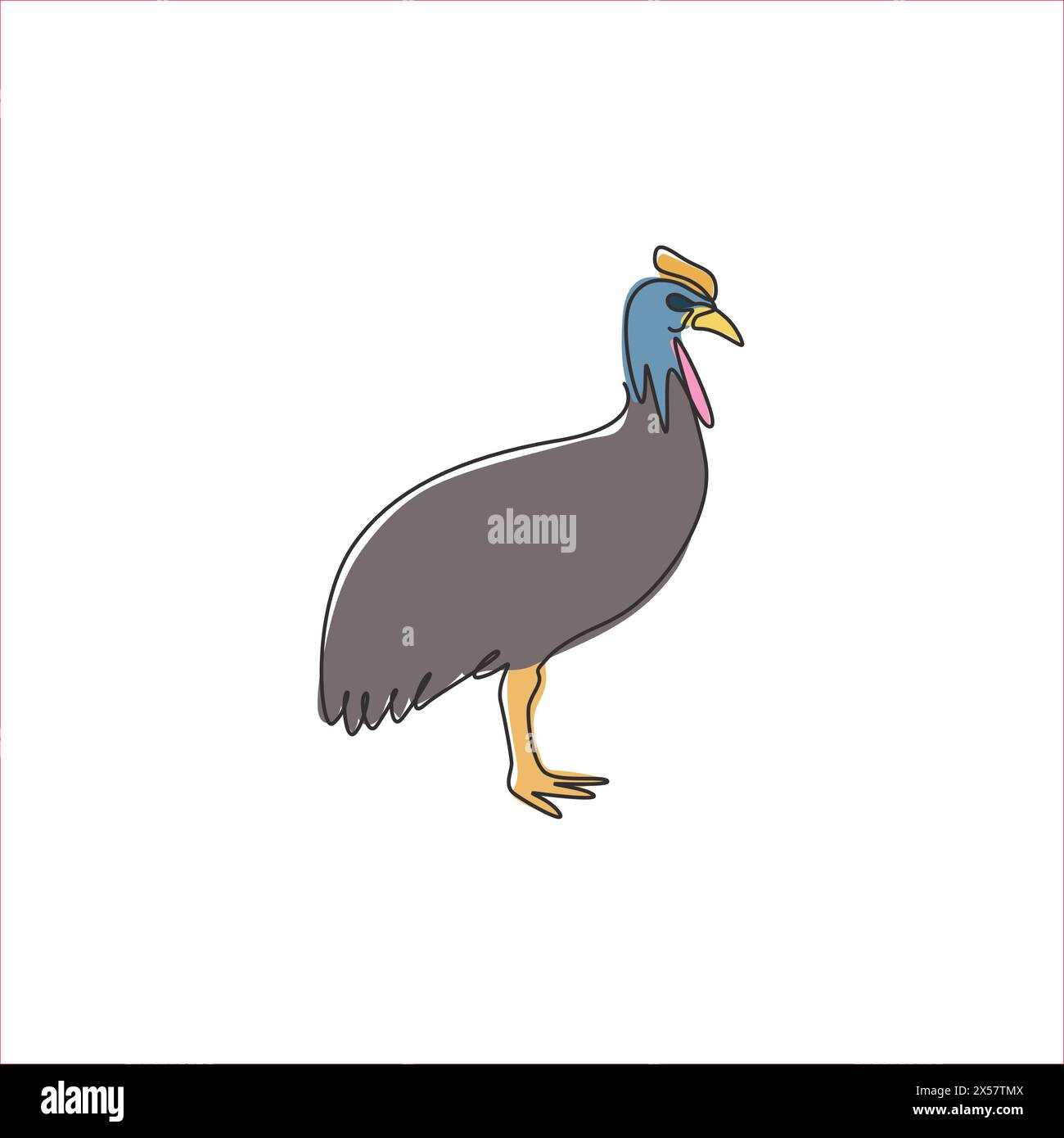 Disegno a linea singola continua di casseforme esotiche per l'identità del logo aziendale. Grande concetto di mascotte aviarie senza volo per l'icona del museo degli uccelli. Una lin moderna Illustrazione Vettoriale