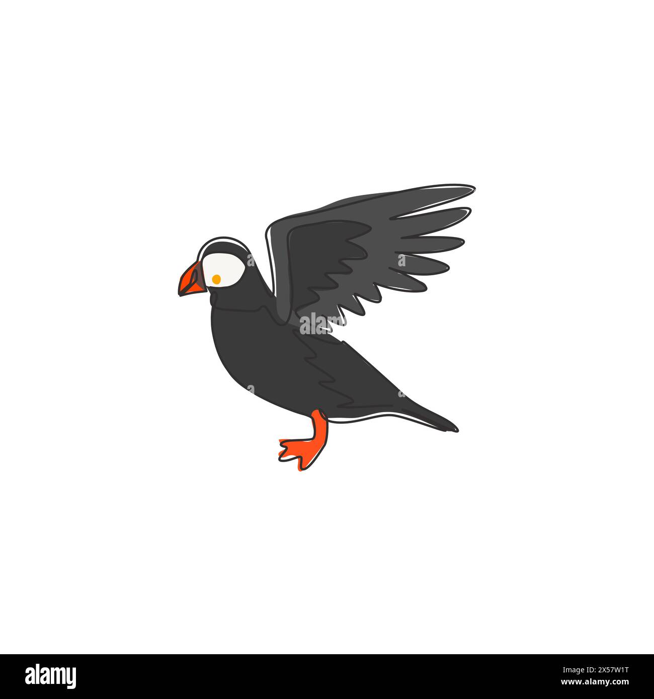 Un disegno a linea singola di adorabile puffin per l'identità del logo della fondazione. Concetto di mascotte per uccelli subacquei per l'icona dello zoo nazionale. Linea continua moderna Illustrazione Vettoriale