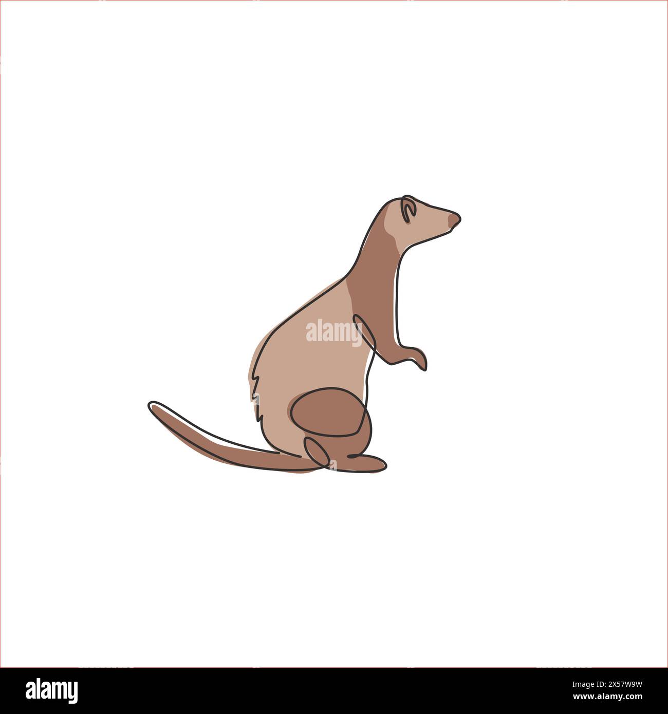 Disegno a linea singola continua di un grazioso furetto da appoggio per l'identità del logo aziendale. Concetto di mascotte per animali domestici per l'icona del parco nazionale di conservazione. Illustrazione Vettoriale
