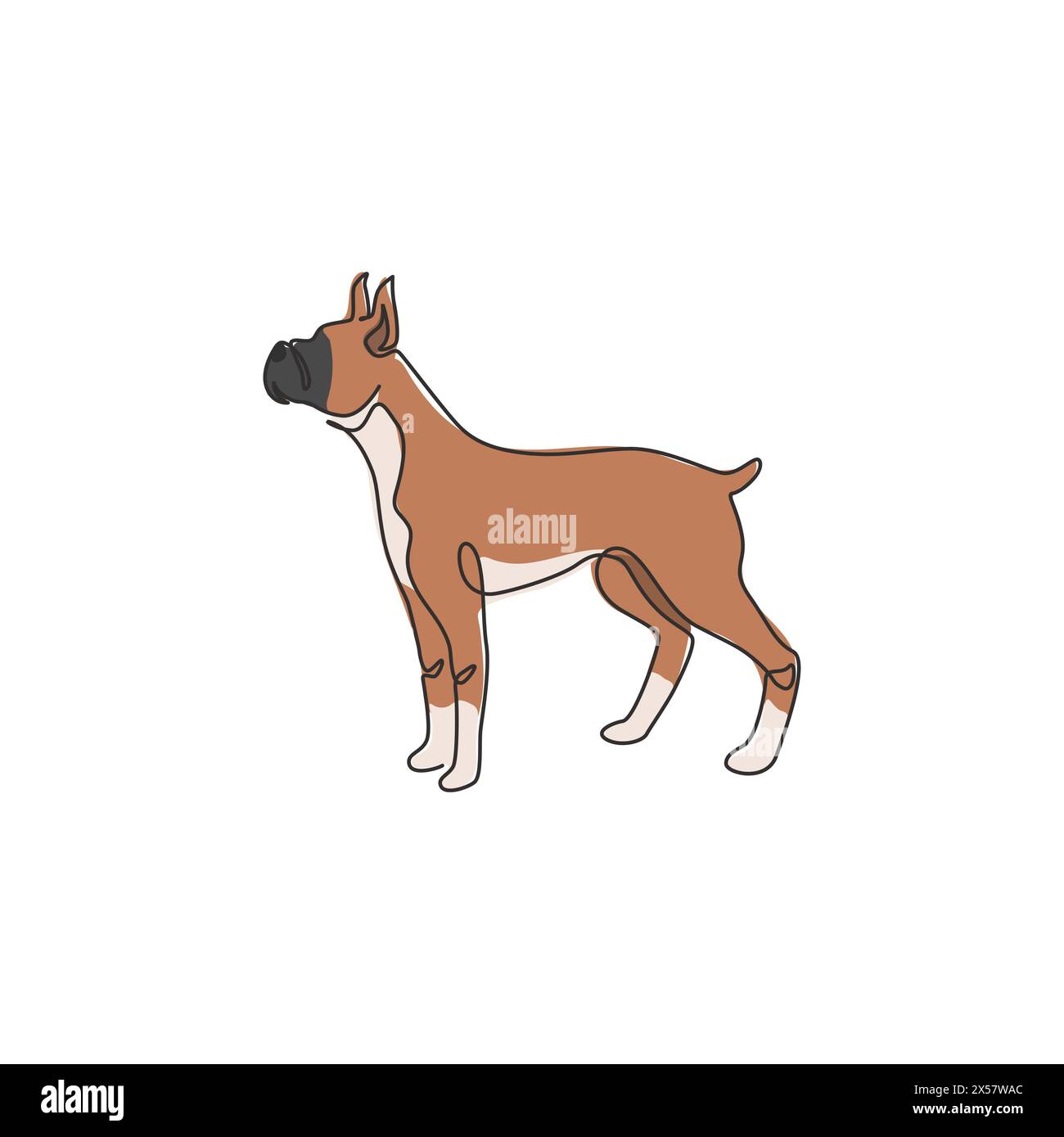 Disegno su una sola riga del galante cane danese per l'identità del logo aziendale di sicurezza. Mascotte per cani di razza pura per un'icona che ammette animali domestici. Modalità Illustrazione Vettoriale