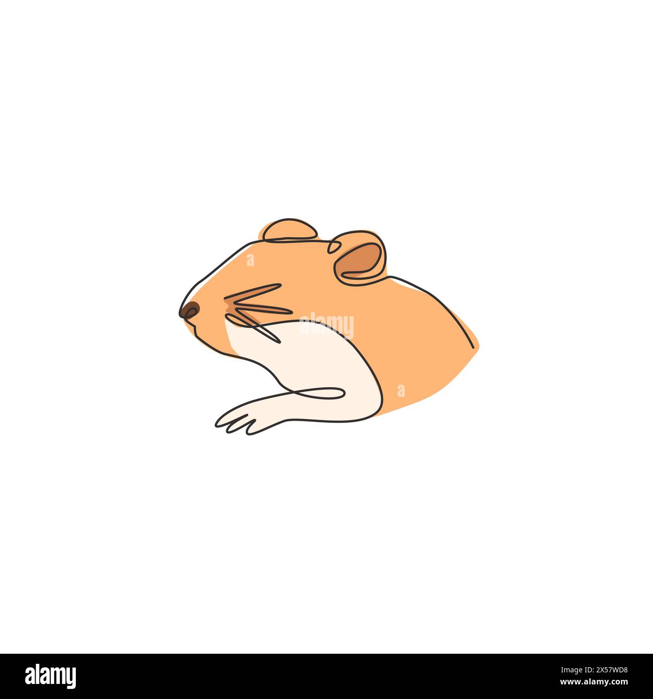 Un disegno continuo di adorabile testa di criceto per l'identità del logo. Concetto di mascotte per animali della famiglia dei topi per l'icona della fattoria dei criceti. Moderna linea singola Illustrazione Vettoriale