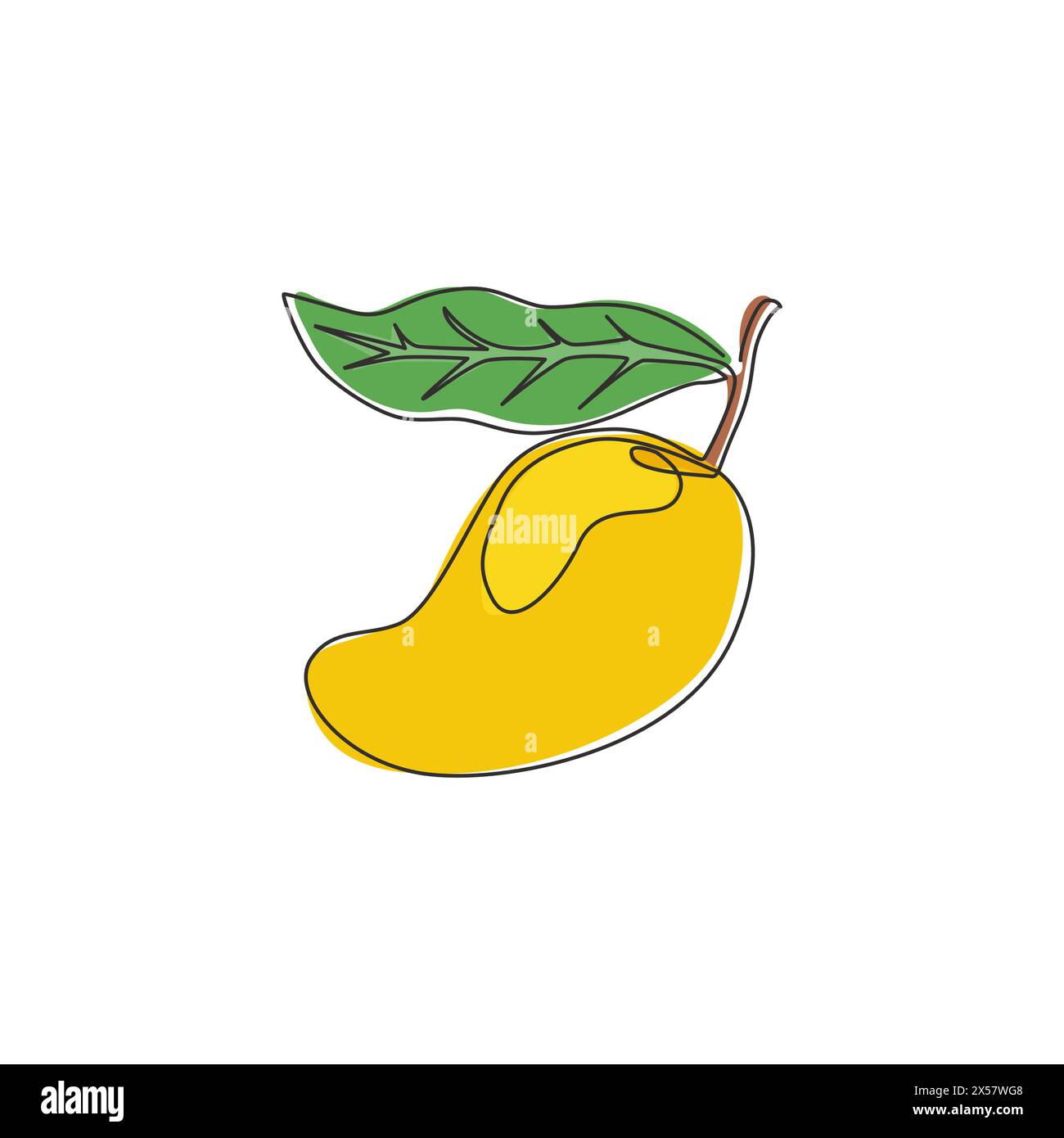 Un disegno continuo di mango organico sano per l'identità del logo del frutteto. Concetto fruttato tropicale fresco per un'icona del giardino della frutta. Camera singola moderna Illustrazione Vettoriale