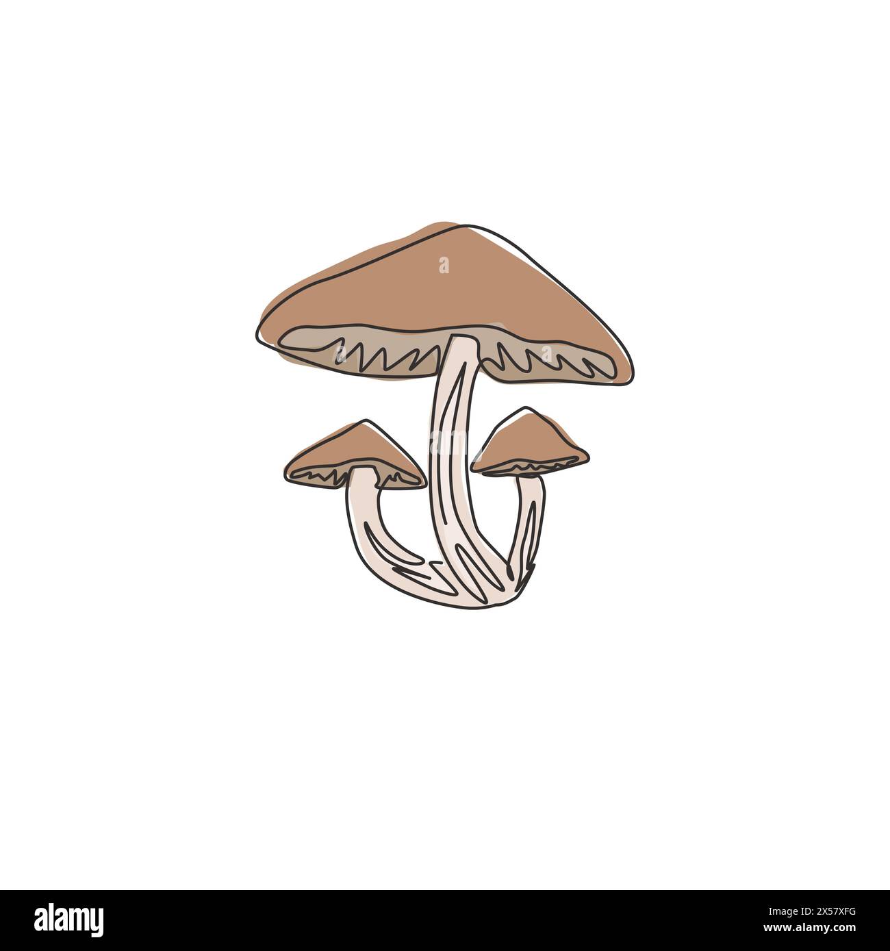 Un disegno continuo di funghi biologici sani per l'identità del logo dell'azienda agricola. Concetto di toadstool fresco per l'icona delle verdure. Moderna linea singola Illustrazione Vettoriale