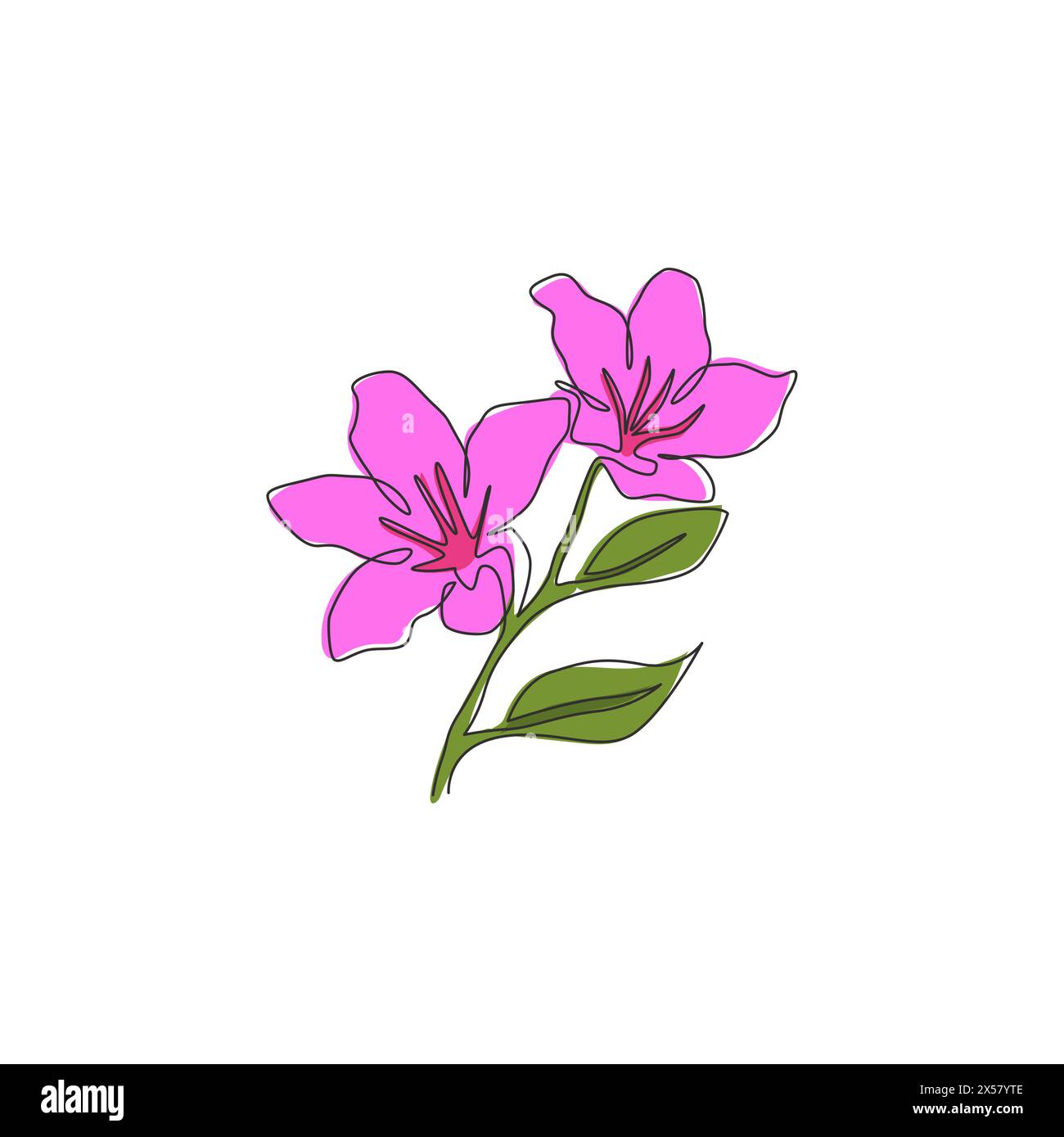 Disegno singolo su una linea di azalea fresca di bellezza per il logo del giardino. Concetto decorativo di fiori di rododendro per decorazioni a parete, stampa di poster artistici. Camera moderna Illustrazione Vettoriale