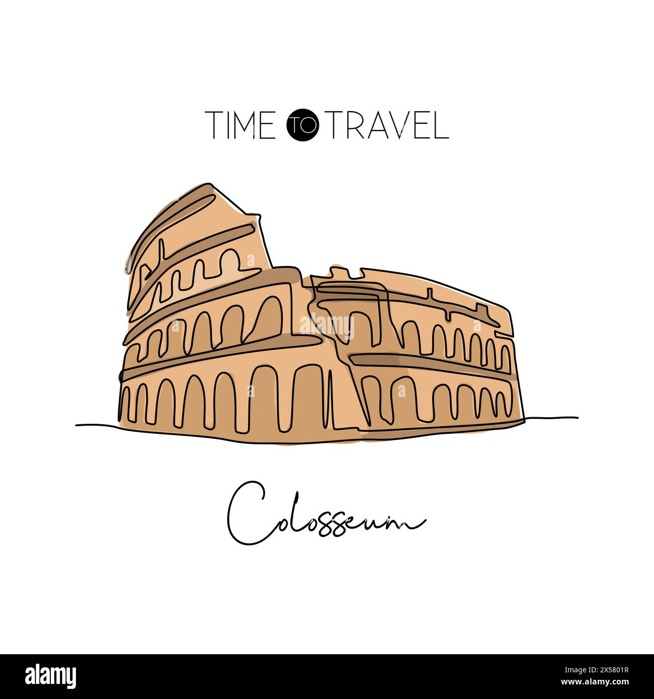 Una linea continua che disegna l'anfiteatro del Colosseo. Luogo storico iconico di Roma. Casa per le vacanze, arredamento da parete, stampa poster. M Illustrazione Vettoriale