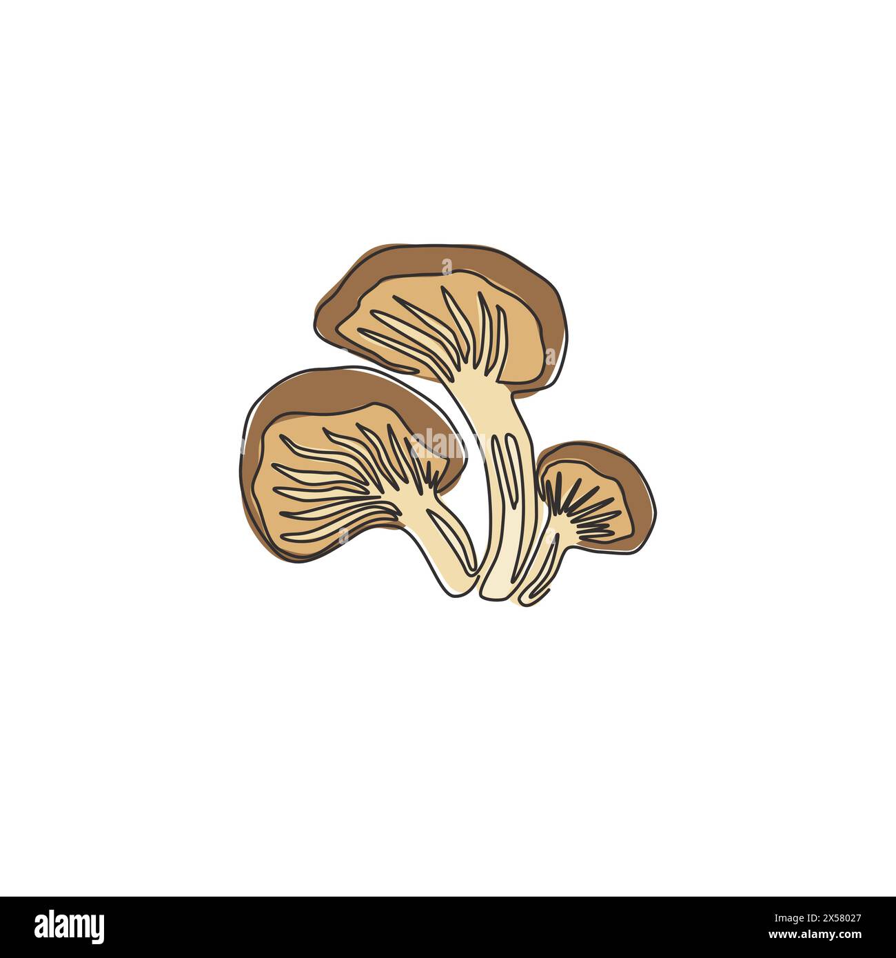 Linea singola continua disegno di funghi biologici integrali sani per l'identità del logo dell'azienda agricola. Concetto di toadstool fresco per l'icona delle verdure. Moderna linea singola Illustrazione Vettoriale