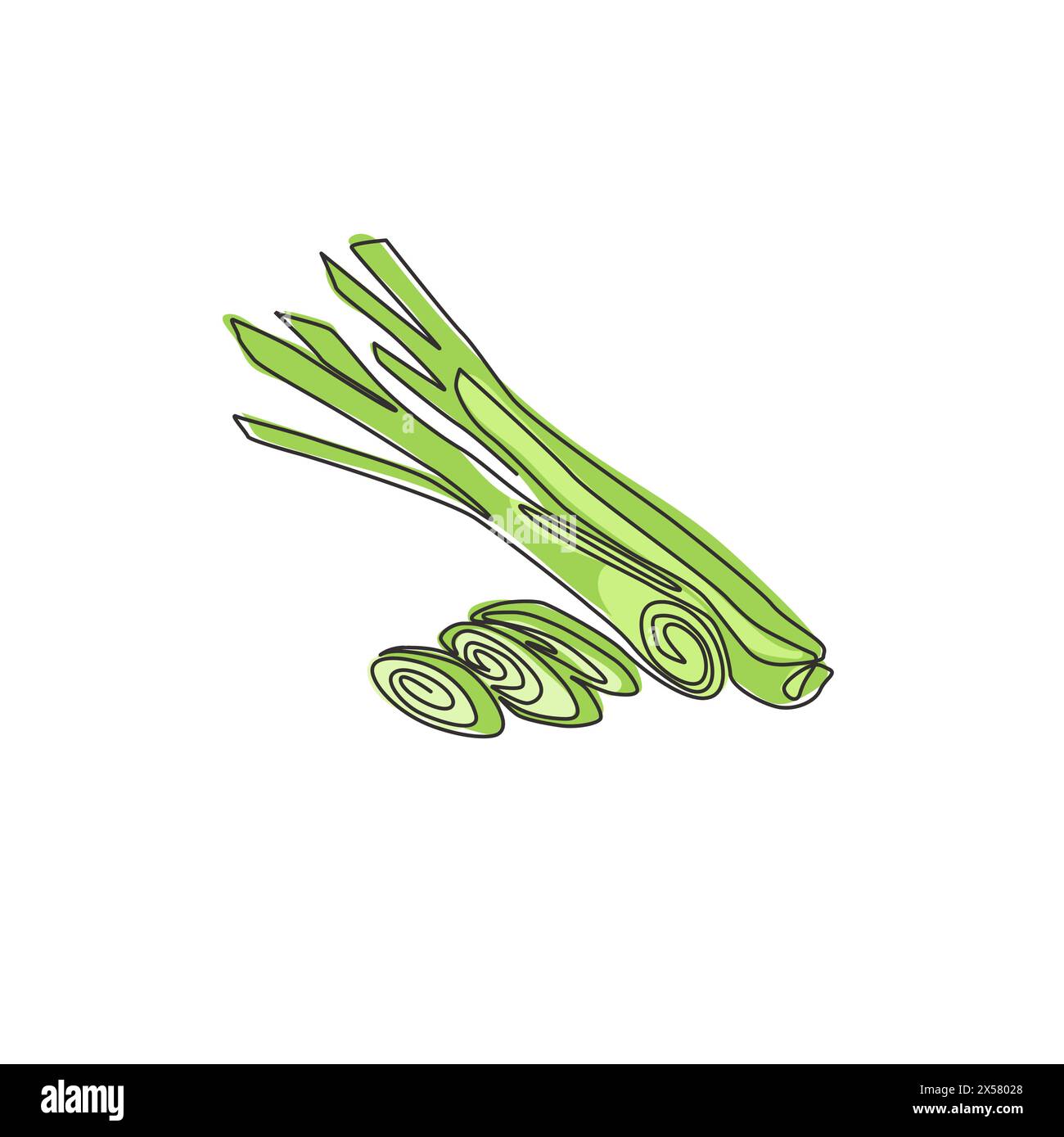 Una linea continua di disegno di citronella biologica sana e tagliata a fette per l'identità del logo dell'azienda agricola. Concetto di cymbopogon fresco per l'icona delle verdure in erba. Illustrazione Vettoriale Una linea continua di disegno di citronella biologica sana e tagliata a fette per l'identità del logo dell'azienda agricola. Concetto di cymbopogon fresco per l'icona delle verdure in erba. Illustrazione Vettoriale