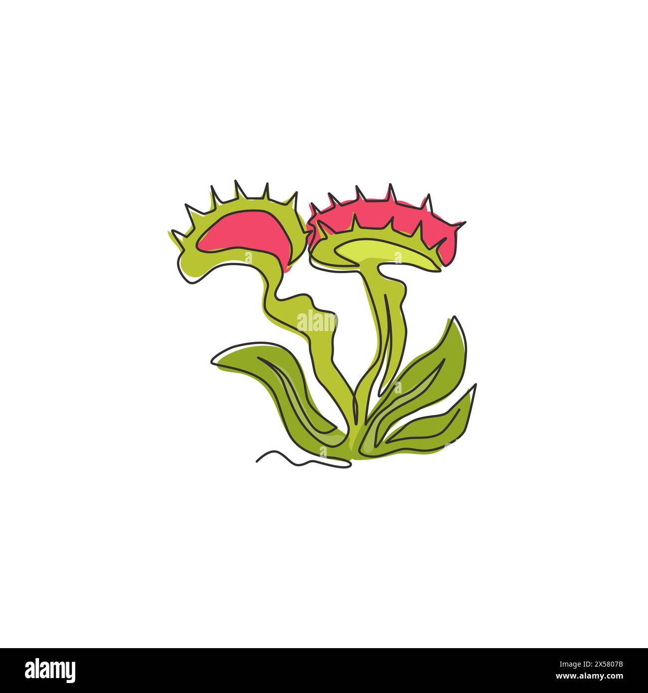 Disegno singolo di una linea di bellezza Fresh venus flytrap per arredamento a muro, stampa poster art. Decorativo di dionaea muscipula per il nemico dei videogiochi. Modalità Illustrazione Vettoriale