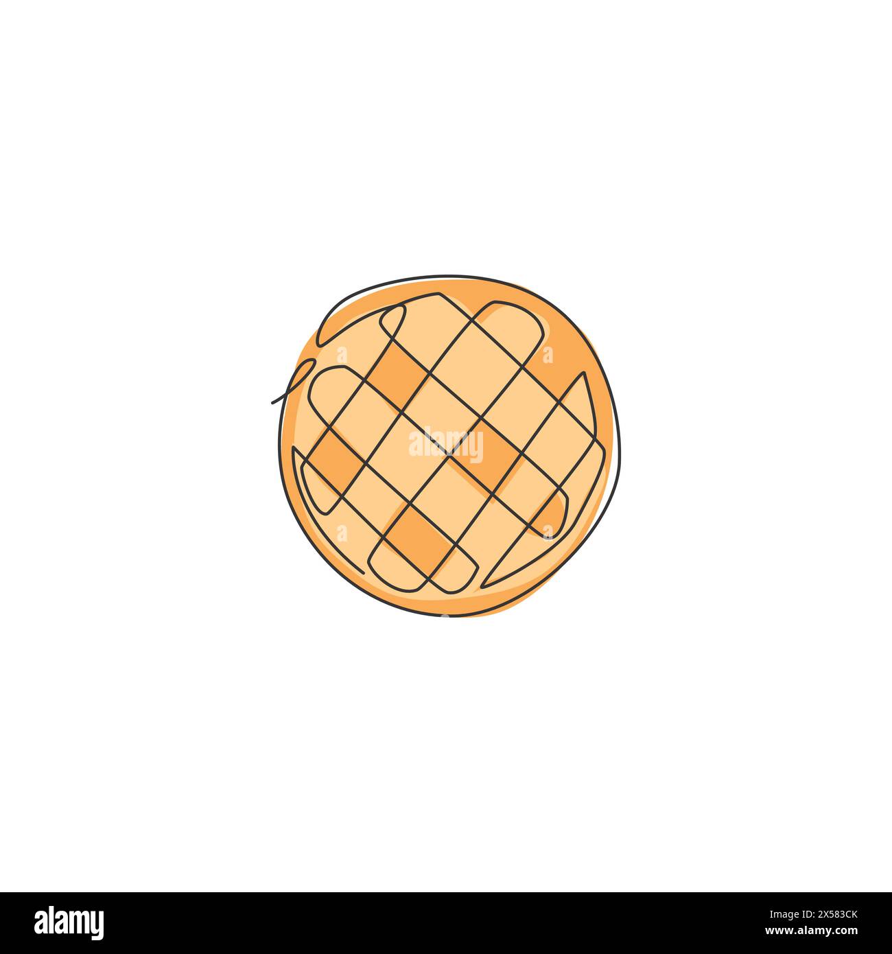 Un disegno a riga singola del logo del negozio di cialde fresche, illustrazione grafica vettoriale. Menu della caffetteria per la colazione e concetto distintivo del ristorante. Moderno continentale Illustrazione Vettoriale