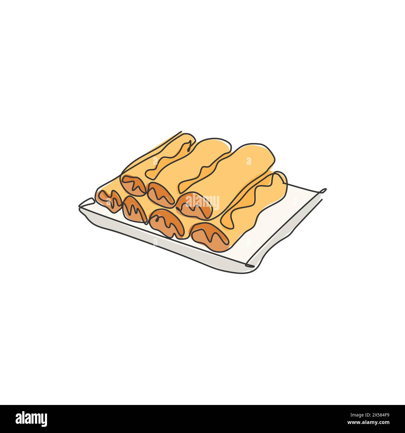 Disegno a linea singola continua dell'etichetta con il logo del rotolo primavera cinese stilizzato. Menu del ristorante asiatico con spuntini. Design vettoriale moderno a una linea Illustrazione Vettoriale Disegno a linea singola continua dell'etichetta con il logo del rotolo primavera cinese stilizzato. Menu del ristorante asiatico con spuntini. Design vettoriale moderno a una linea Illustrazione Vettoriale