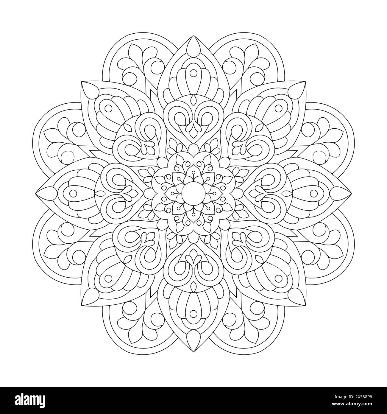 Pagina del libro da colorare Inner Peace Mandala per l'interno del libro kdp. Pagine Easy Mandala da colorare per adulti per rilassarsi, esperienze danno sollievo. Resizeabl Illustrazione Vettoriale