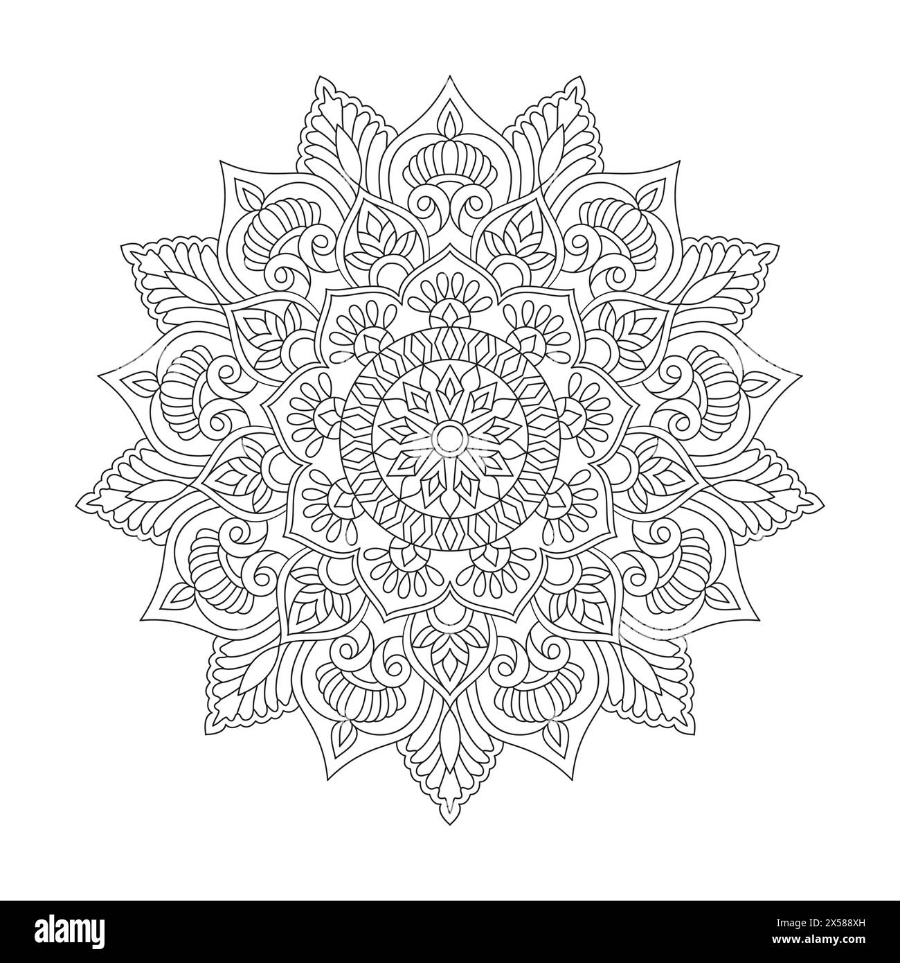 Pagina libro da colorare Mandala naturale per interno libro kdp. Pagine Easy Mandala da colorare per adulti per rilassarsi, esperienze danno sollievo. Ve ridimensionabile Illustrazione Vettoriale