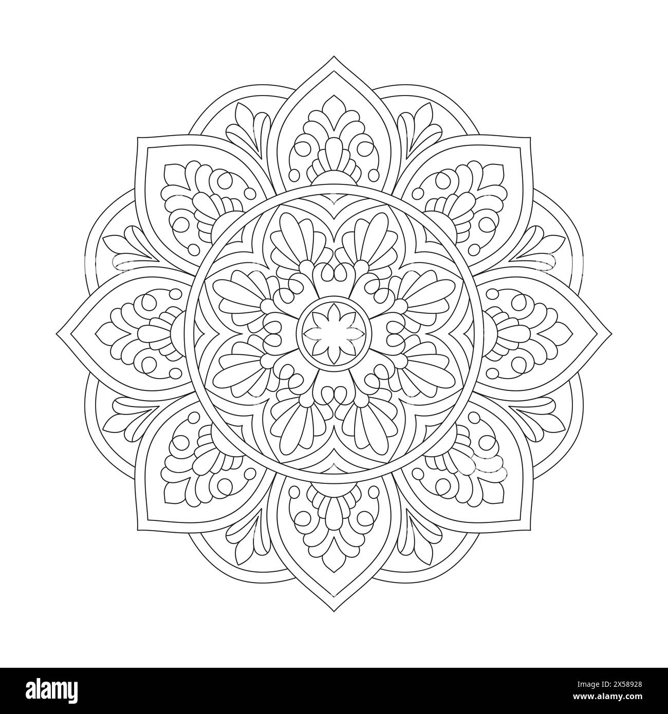 Pagina del libro da colorare Mandala islamico tranquillo per l'interno del libro kdp. Pagine Easy Mandala da colorare per adulti per rilassarsi, esperienze danno sollievo. Resi Illustrazione Vettoriale