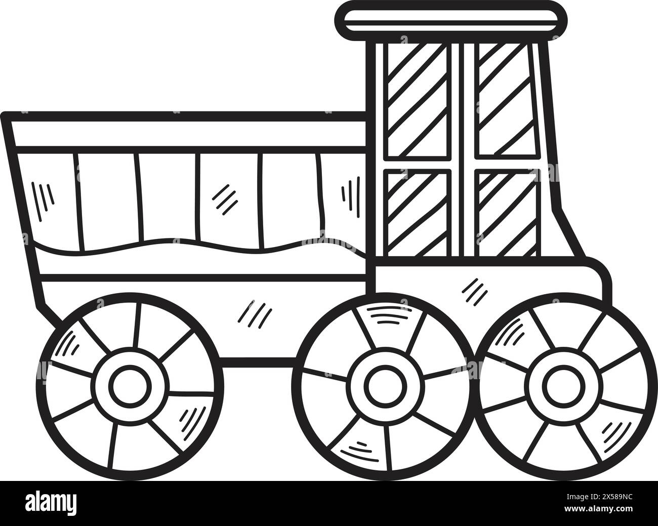 Un furgone cartoni animati con un grande retro aperto. Il furgone è bianco e nero Illustrazione Vettoriale