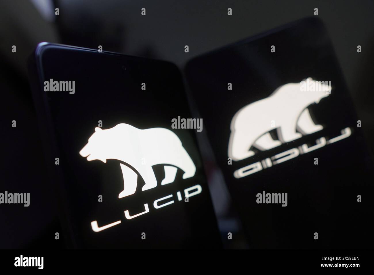 Brasile. 7 maggio 2024. In questa immagine, il logo Lucid Motors, Inc. Viene visualizzato sullo schermo di uno smartphone. Credito: SOPA Images Limited/Alamy Live News Foto Stock