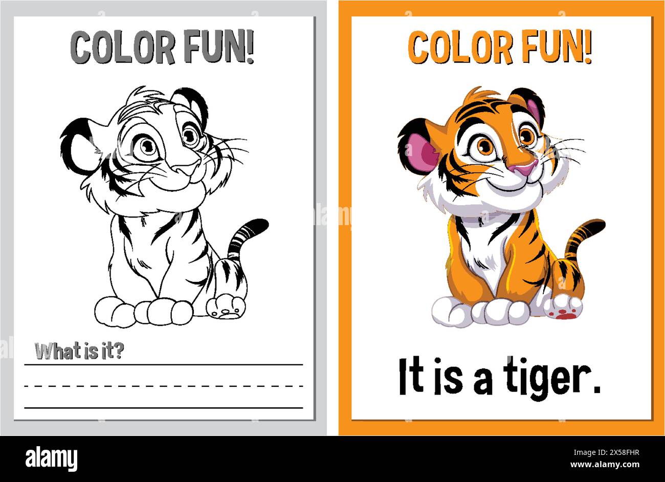 Colorare pagine di libri con illustrazioni di tigre Illustrazione Vettoriale