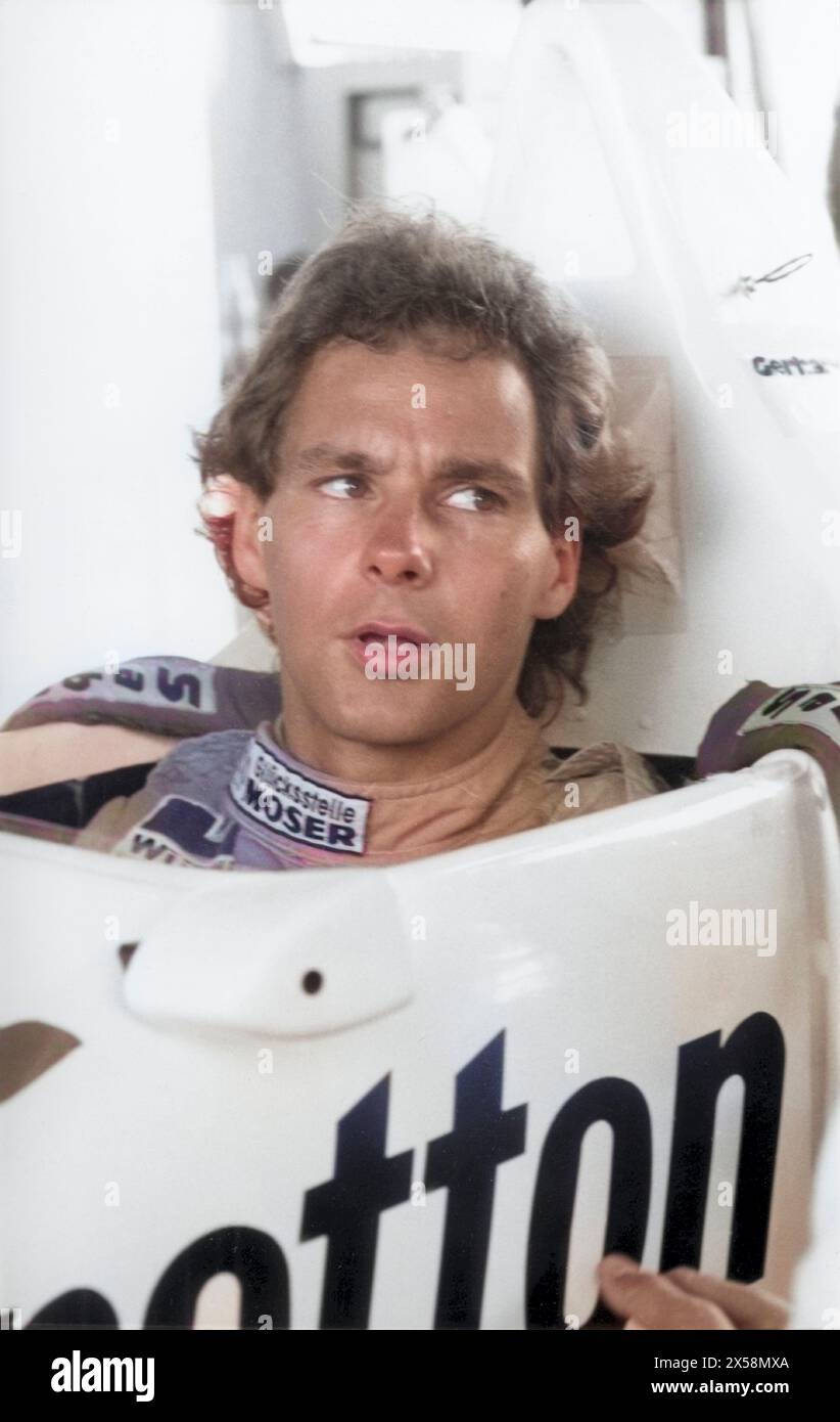 Berger, Gerhard * 27.8,1959, atleta austriaco, pilota automobilistico, ritratto, seduto in auto di Formula uno, ULTERIORI DIRITTI-AUTORIZZAZIONE-INFORMAZIONI-NON-DISPONIBILI Foto Stock