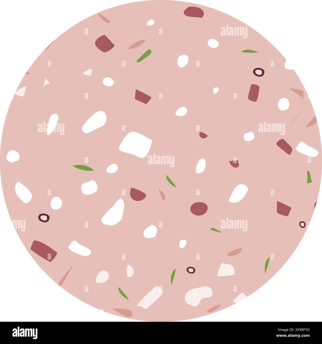 Mortadella Bologna Vegan. delicatessen su sfondo bianco. Semplice illustrazione vettoriale in stile piatto Illustrazione Vettoriale