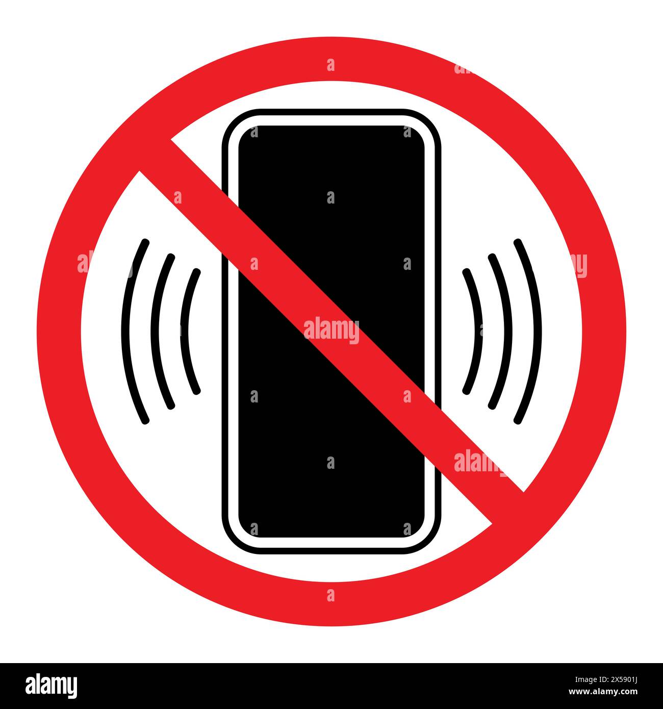 nessun segnale del telefono cellulare, simbolo del cerchio barrato rosso vettoriale con illustrazione del telefono Illustrazione Vettoriale