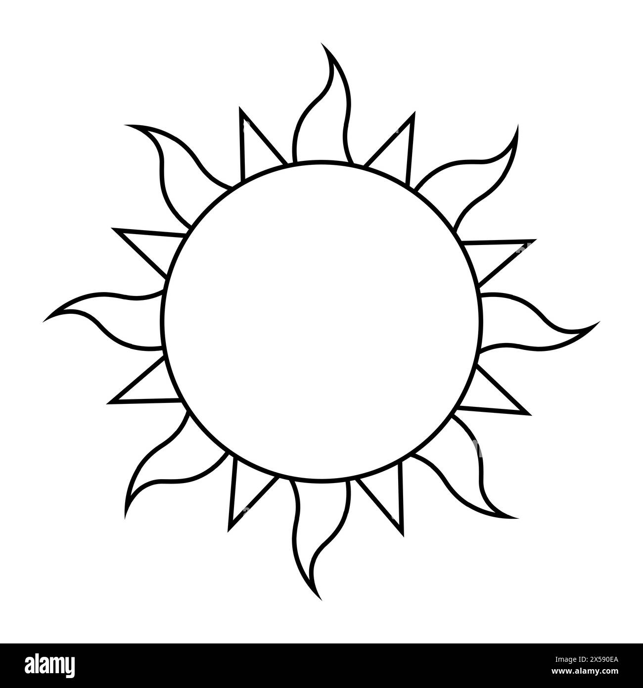 illustrazione vettoriale sole, bianco e nero isolato su bianco Illustrazione Vettoriale