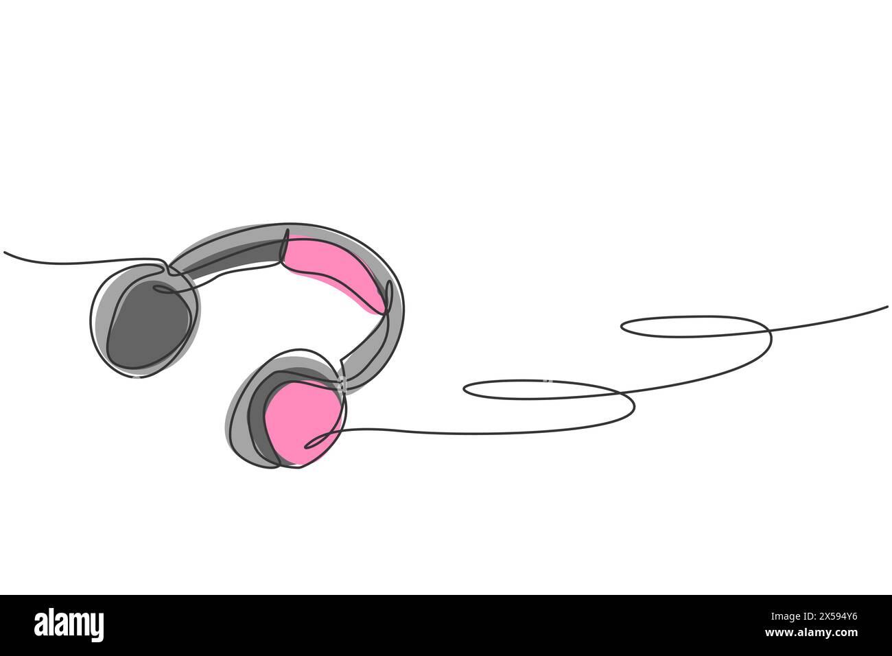 Un disegno a linea continua delle cuffie sul pavimento dalla vista dall'alto. Registrazione del concetto di modello di gadget per cuffie musicali. Design a linea singola alla moda Illustrazione Vettoriale