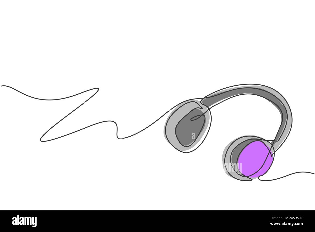 Una linea continua di cuffie retrò per ascoltare la musica. Concetto di gadget accessori per apparecchiature musicali. Design vettoriale a linea singola alla moda Illustrazione Vettoriale