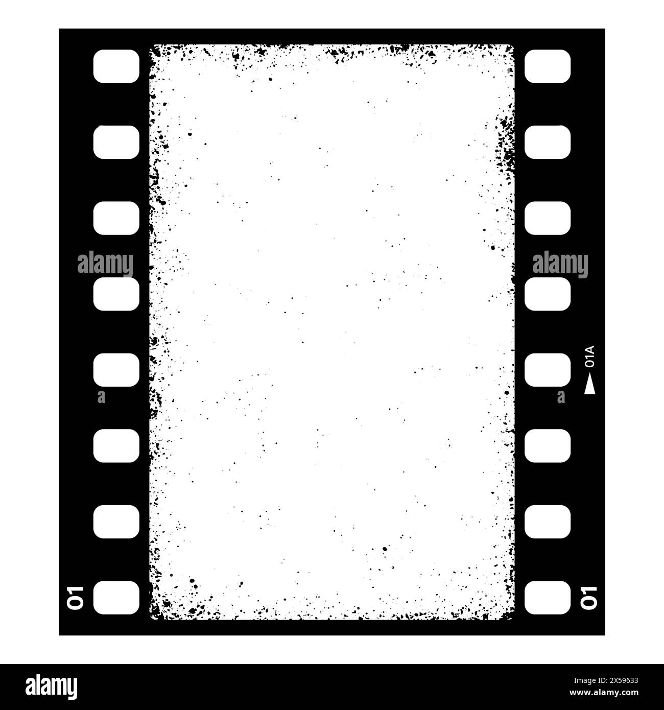 Pellicola grunge verticale, cornice cinematografica retrò, sfondo vettoriale. Fotocamera fotografica o pellicola fotografica con trama grunge, pellicola in bianco e nero o pellicola fotografica cinematografica Illustrazione Vettoriale