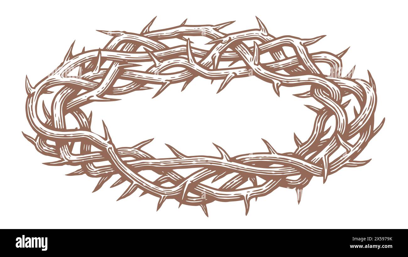 Corona di spine Gesù Cristo. Simbolo religioso del cristianesimo. Pasqua, disegna clipart vettoriale Illustrazione Vettoriale