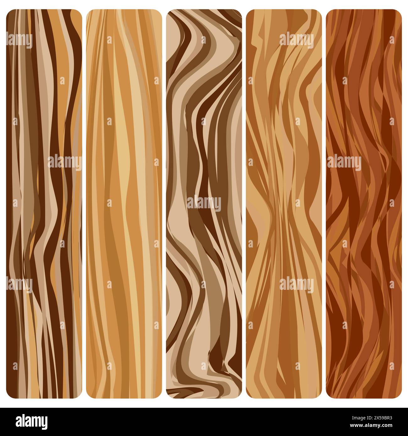 Cinque tavole di legno. Struttura in legno astratto vettoriale con design piatto. Illustrazione Vettoriale