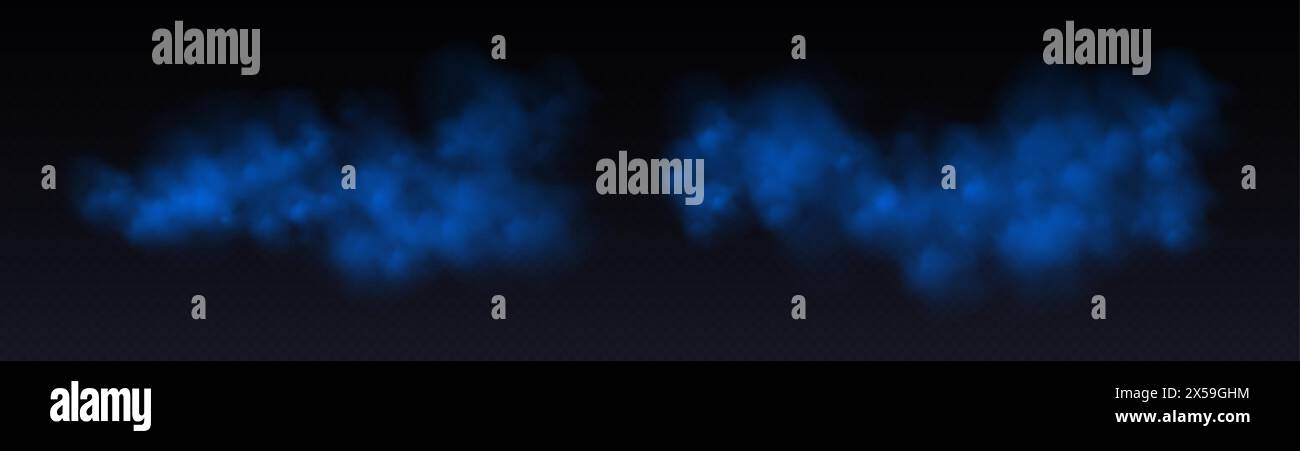 Nuvole di fumo blu, vapore o foschia isolate su una copertura fumé astratta nera. Illustrazione Vettoriale