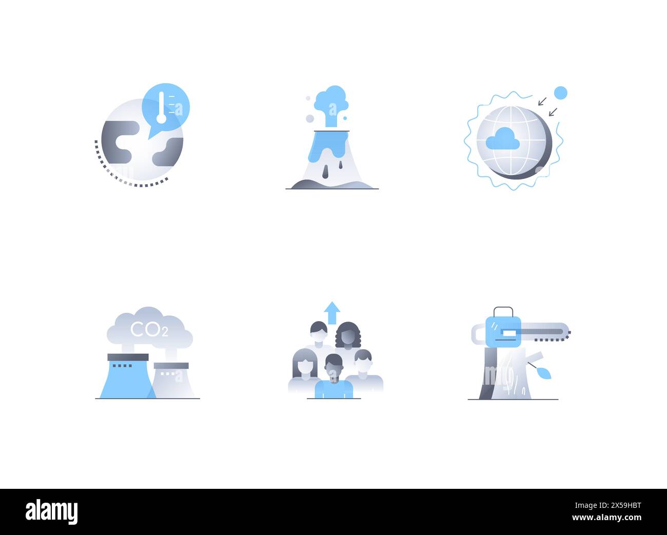 Problemi e disastri ambientali - insieme di icone di stile di design piatto Illustrazione Vettoriale