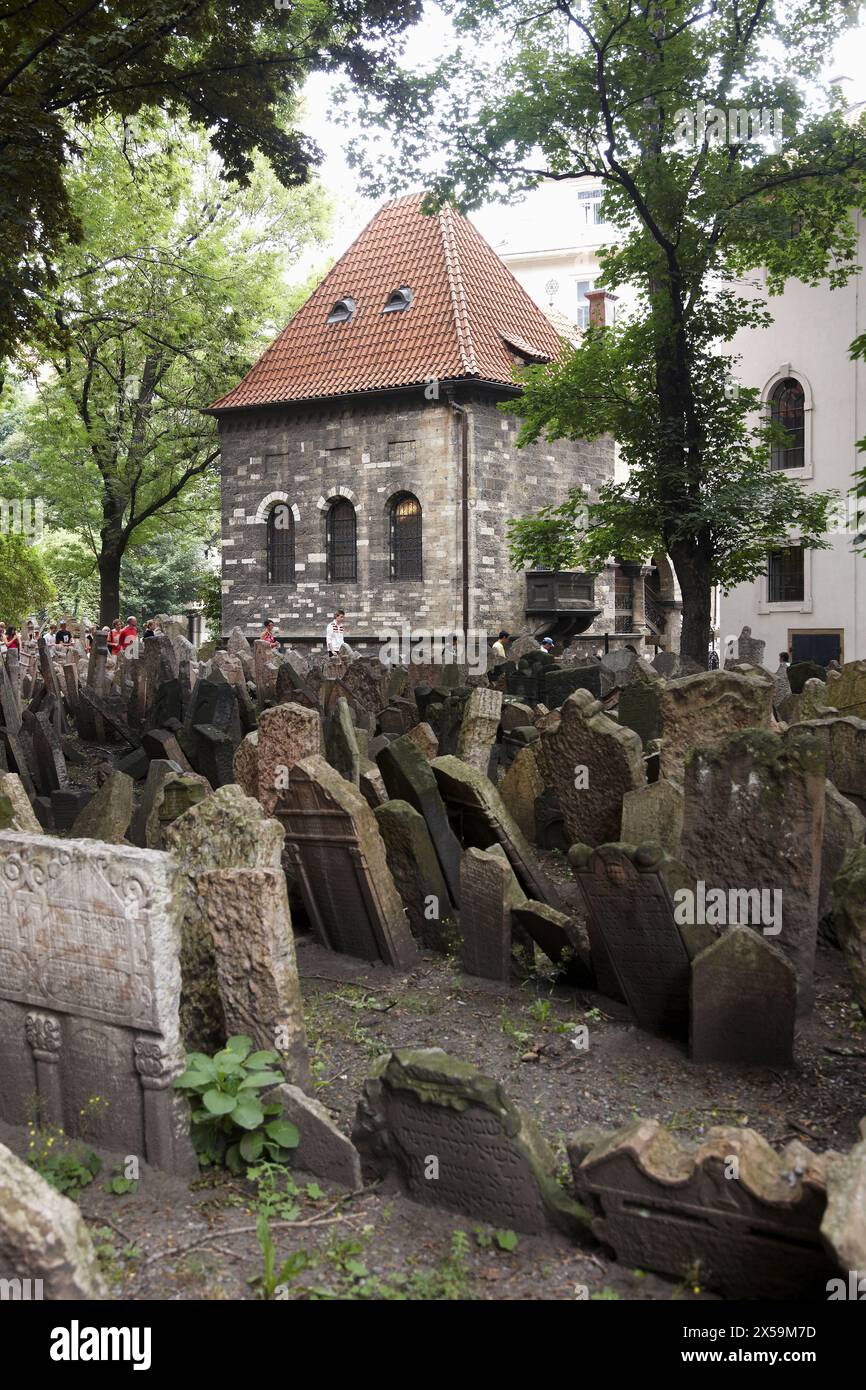 Vecchio Cimitero Ebraico, Josefov quartiere ebraico, Praga, Repubblica Ceca Foto Stock