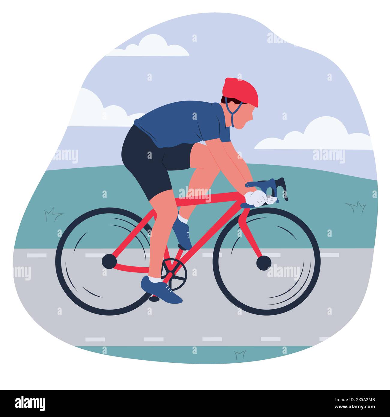 Uomo in bicicletta illustrazione vettoriale isolata su sfondo bianco. Sport ciclistico. Concetto di competizione sportiva. Hobby per la salute. Design di cartoni animati per post Illustrazione Vettoriale