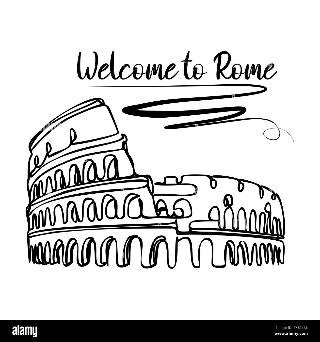 Benvenuto in Italia. Il Colosseo è un simbolo dell'Italia. Vista di Roma, isolata su sfondo bianco. Invito a viaggiare in Italia, Roma. Illustrazione vettoriale Illustrazione Vettoriale