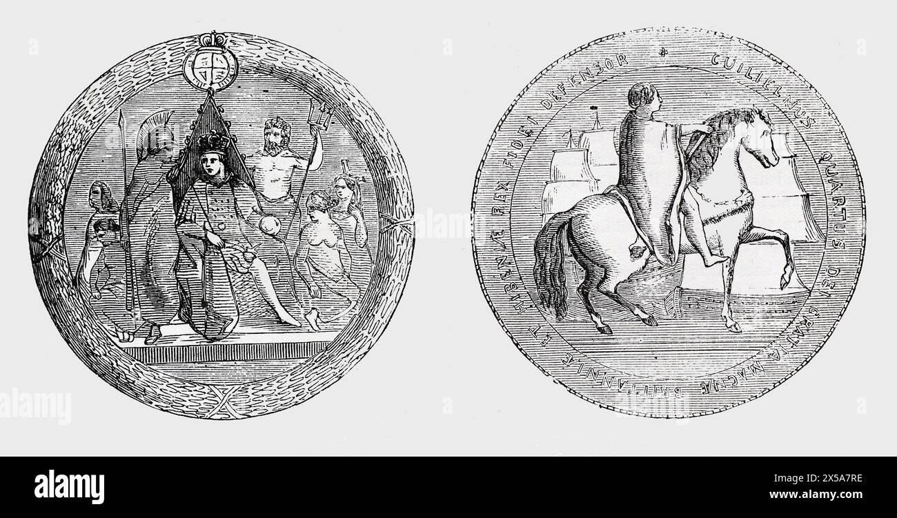 The Great Seal of King William IV; King of the United Kingdom of Great Britain and Ireland and King of Hanover; Illustration from Cassell's History of England, vol VII. New Edition pubblicato Circ 1873-5. Foto Stock
