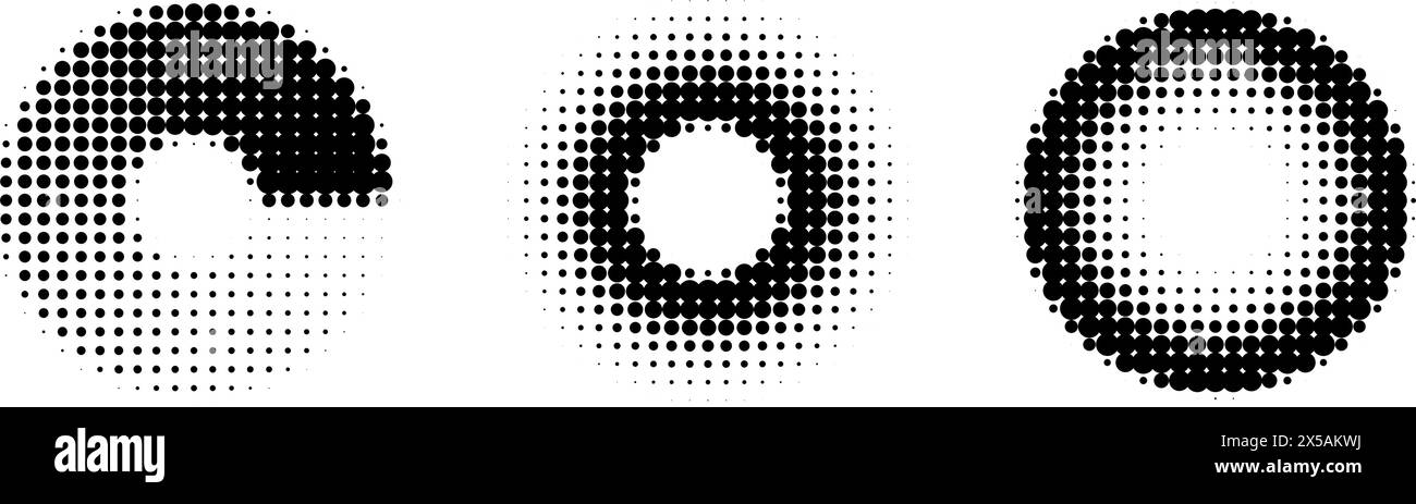 Elemento di design del logo. Set di cornici tratteggiate circolari mezzitoni. Illustrazione vettoriale Illustrazione Vettoriale
