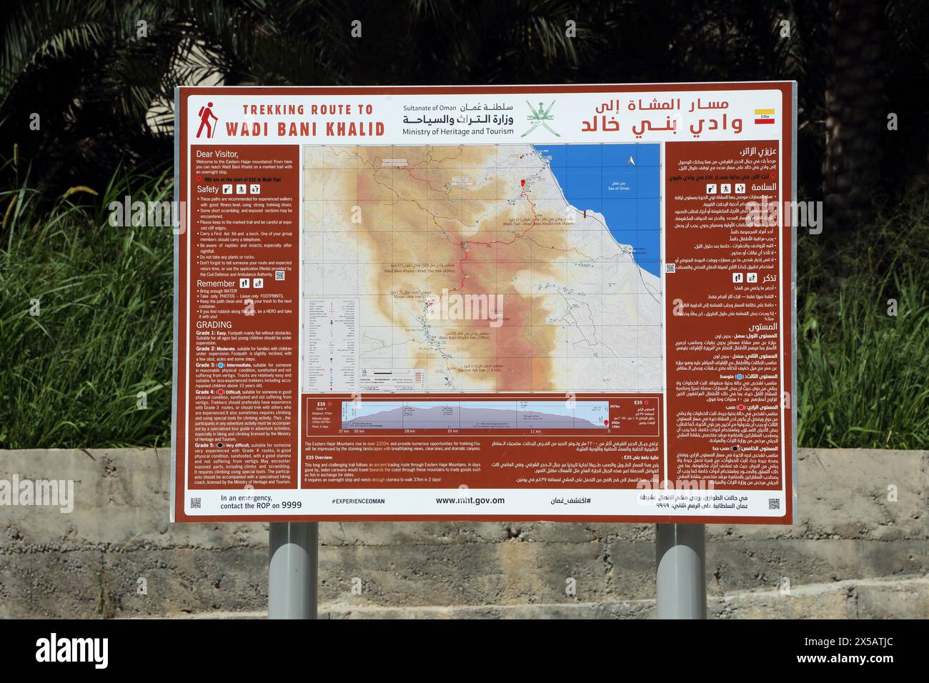 Bacheca del percorso Trekking per Wadi Bani Khalid Oman Foto Stock