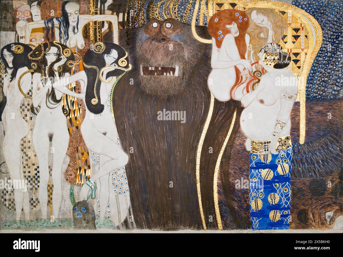 Beethoven Frieze: I poteri ostili - piatto 1, parete anteriore. Gustav Klimt. 1901. Foto Stock