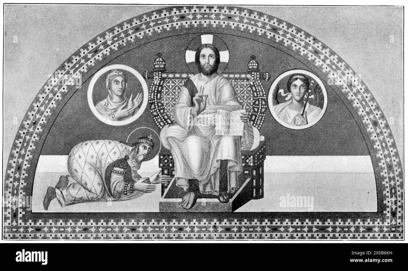 Cristo in Maestà. Mosaico a Santa Sofia (Costantinopoli). Pubblicazione del libro "Meyers Konversations-Lexikon", volume 7, Lipsia, Germania, 1910 Foto Stock