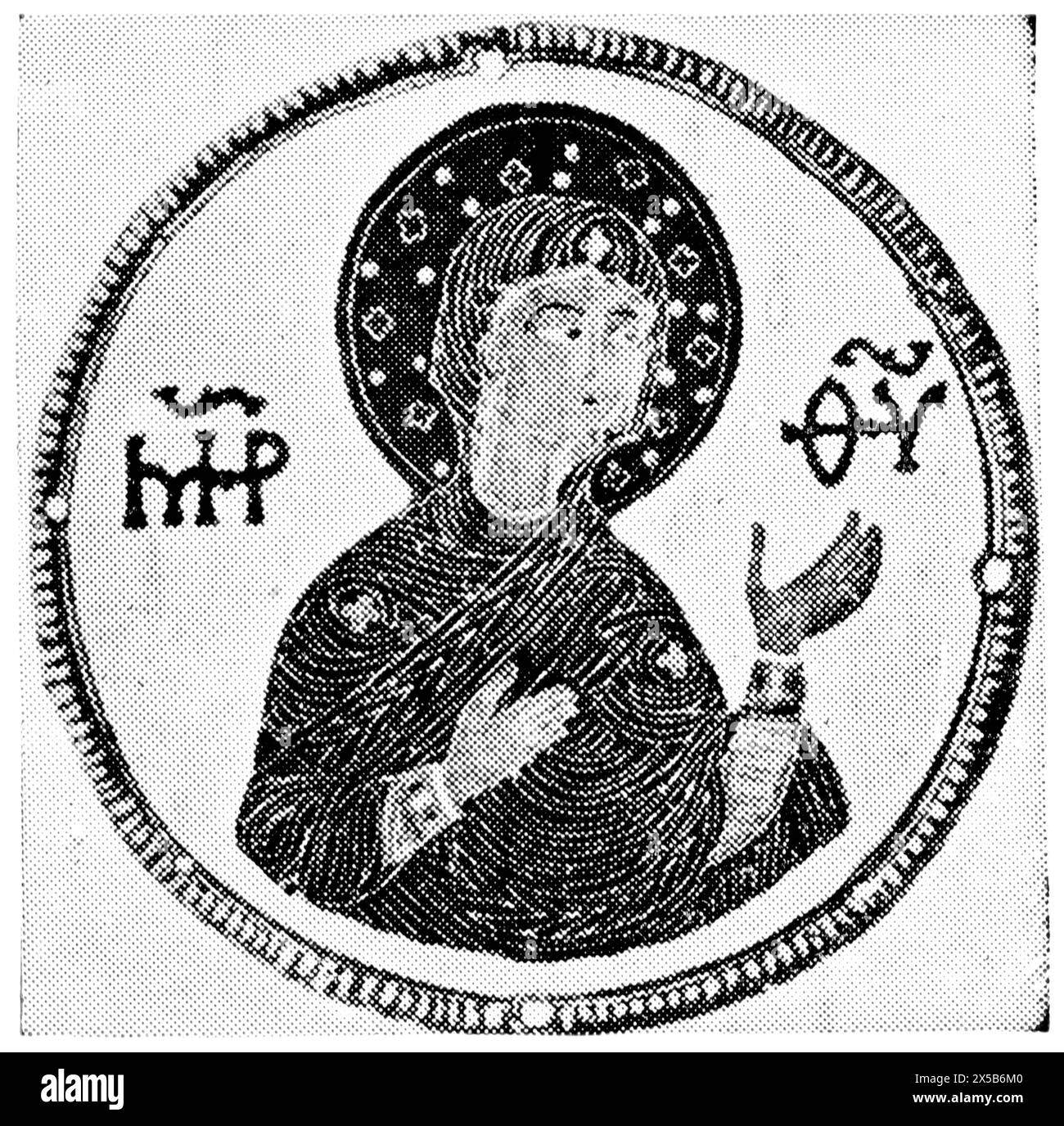 Medaglione smaltato con l'immagine di Maria, madre di Gesù. Pubblicazione del libro "Meyers Konversations-Lexikon", volume 7, Lipsia, Germania, 1910 Foto Stock