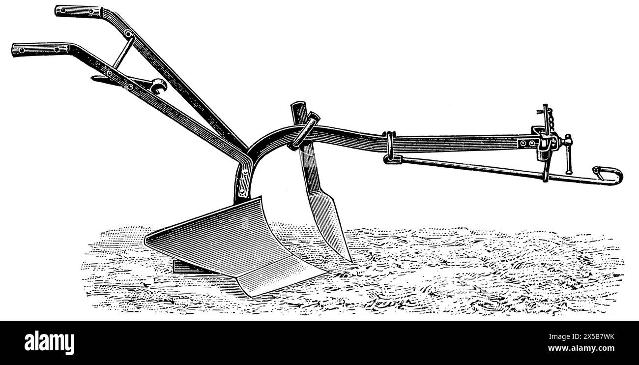 Aratro oscillante (orientatore pietra). Pubblicazione del libro "Meyers Konversations-Lexikon", volume 7, Lipsia, Germania, 1910 Foto Stock