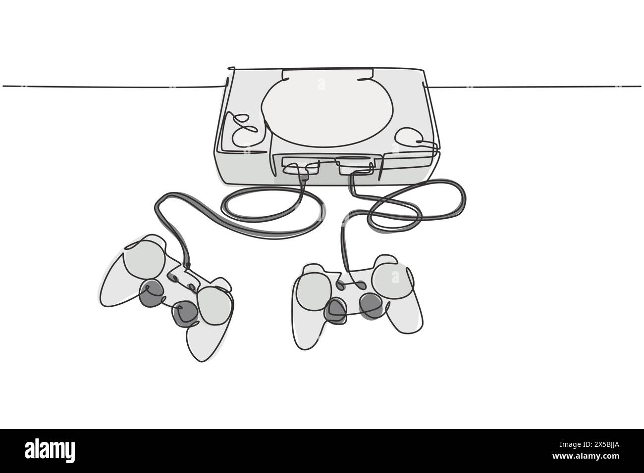 Un disegno continuo di un vecchio e classico videoludico arcade con joystick. Concept di oggetti di gioco per console vintage a linea singola Draw graphic de Illustrazione Vettoriale